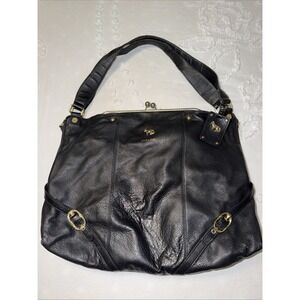 EMMA FOX Tote/purse Xlarge HANDBAG  Black Leather 2 Straps Leather Kiss Lock